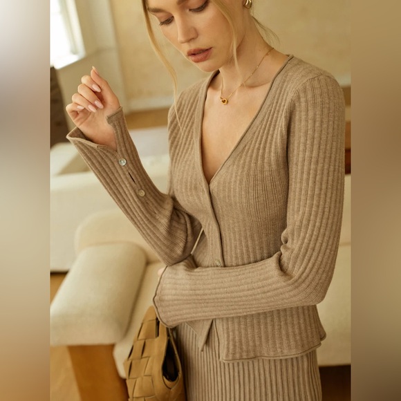 Commense Textured Knit Cardigan and Midi Skirt Set - Picture 6 of 14